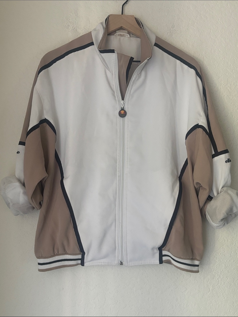 Vintage Ellesse womens White / Brown and Beige Lightweight zip up jacket size 10